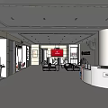 Service Hall Interior Design With Reception Desk Seating Area And Display Screens