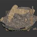 Underground Cave Interior With Rock Walls Red Brick Doors White Equipment And Metal Grid Floor