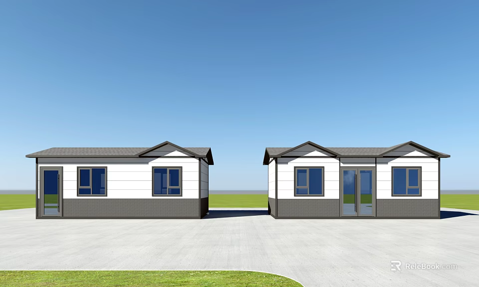 Modern Single Family House Exterior with White Gray Walls Dark Roof and Front Yard 3d model 