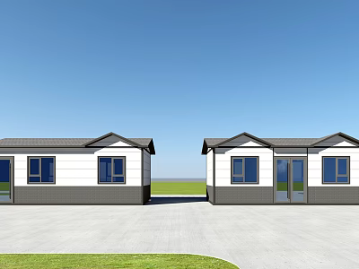 Modern Single Family House Exterior with White Gray Walls Dark Roof and Front Yard 3d model