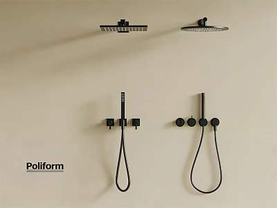 Modern Black Wall Mounted Shower System With Rain Head And Handheld Sprayer 3d model