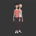 Two Low Poly 3D Characters With Pink And White Tops Dark Pants And White Shoes