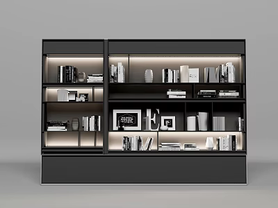 Stylish Modern Bookshelf Interior Design Featuring Layered Shelves Books And Decorative Items 3d model