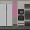 Modern Kitchen Interior With Built in White And Stainless Steel Multi door Refrigerators