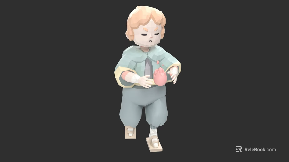Woman With Blonde Hair In Green Outfit Holding Pink Object 3d model 