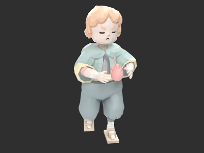 Woman With Blonde Hair In Green Outfit Holding Pink Object 3d model