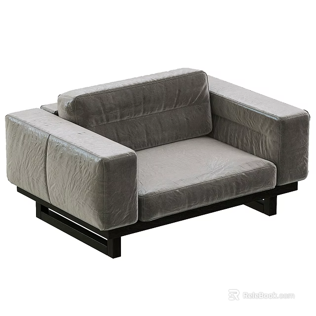 Modern Single Sofa In Gray Leather With Black Legs And Armrests 3d model