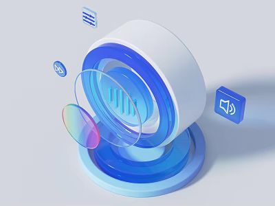 Modern 3D Smart Device With Blue White Design Transparent Panel And Function Icons 3d model
