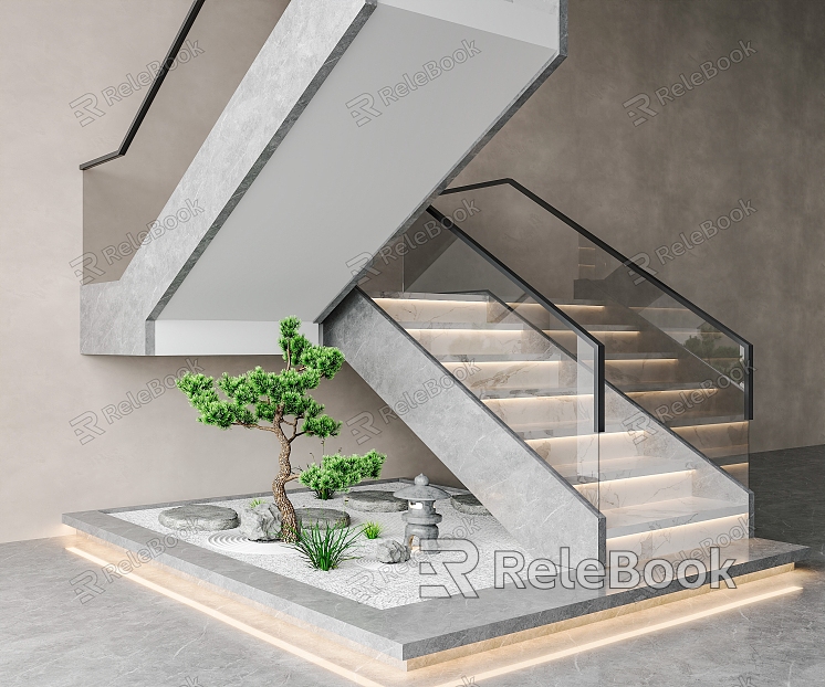 Modern minimalist staircase corner staircase marble staircase glass handrail staircase staircase landscaping villa staircase model