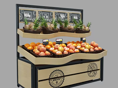 Retail Display Shelf With Multi Tiered Design For Fresh Fruits And Wooden Base 3d model