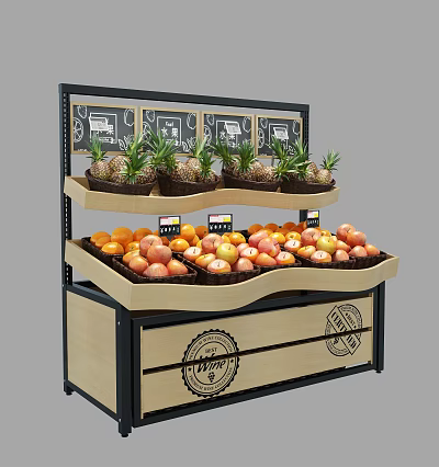 Retail Display Shelf With Multi Tiered Design For Fresh Fruits And Wooden Base 3d model