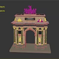 Classical Triumphal Arch Model Featuring Stone Structure And Horses Sculpture On Top