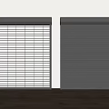 White And Gray Slatted Roller Shutters In Interior With Wooden Floor And Potted Plant