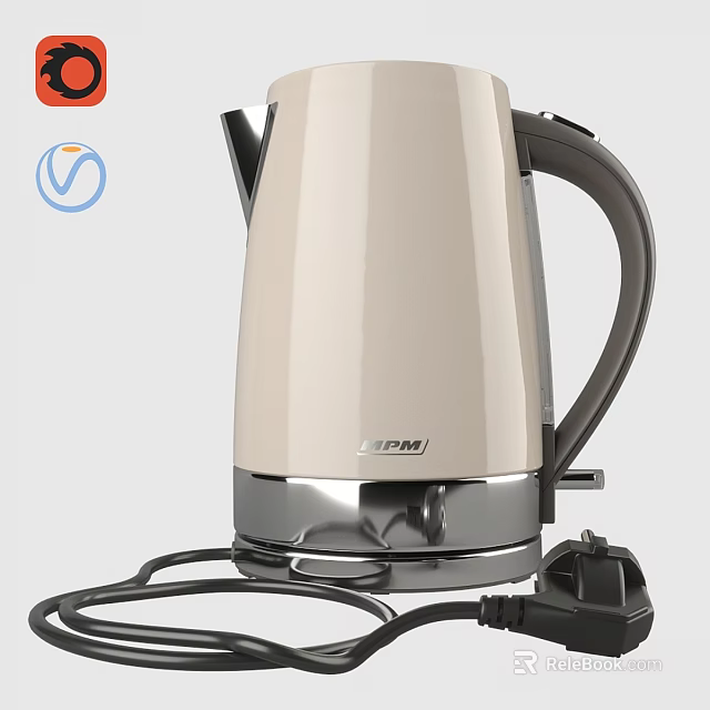 Sleek Beige Electric Kettle With Silver Base And Power Cord For Home Kitchen 3d model 