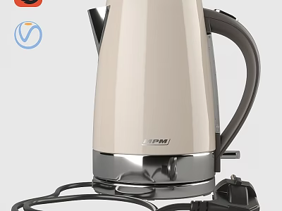 Sleek Beige Electric Kettle With Silver Base And Power Cord For Home Kitchen 3d model