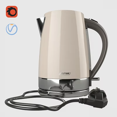 Sleek Beige Electric Kettle With Silver Base And Power Cord For Home Kitchen 3d model
