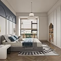 Modern Kids Room Interior With Bed White Wardrobe Desk And Geometric Rug