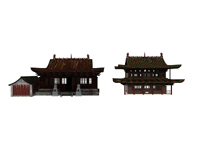 Ancient Chinese Architecture With Curved Eaves Wooden Structure And Tile Roof 3d model
