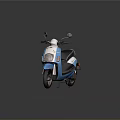 Blue And White Electric Scooter Motorcycle With Black Seat And Front Headlight