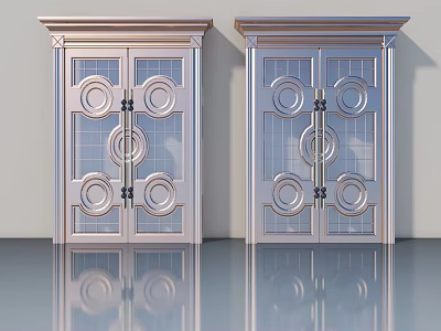Elegant Decorative Double Swing Doors With Circular Patterns And Glass Panels 3d model