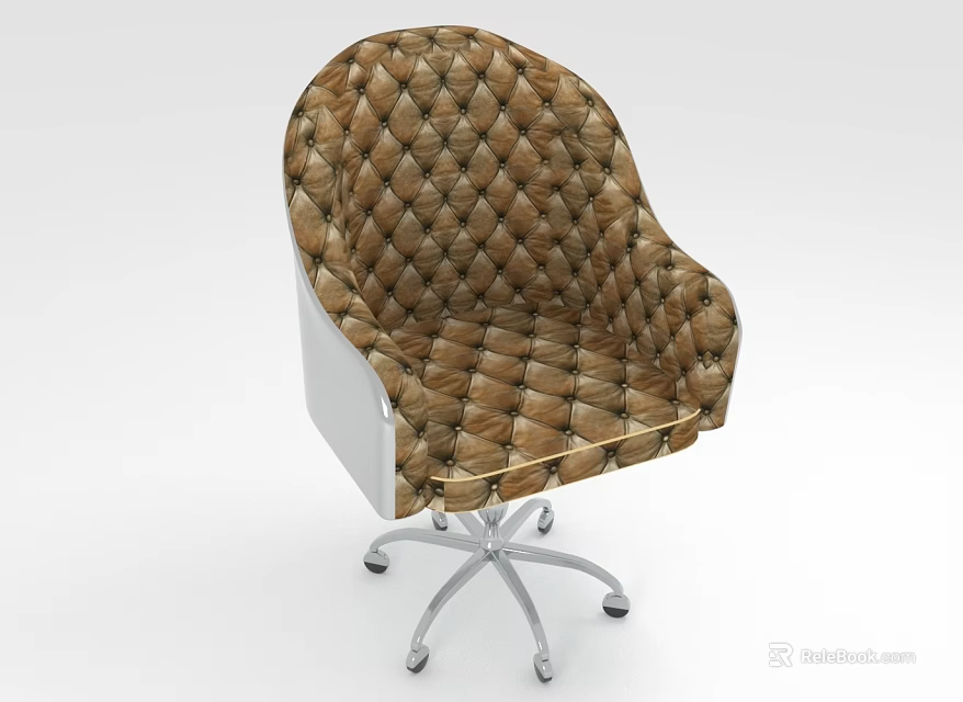 Brown Diamond Pattern Padded Office Chair With Metal Base And Swivel Casters 3d model 