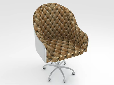 Brown Diamond Pattern Padded Office Chair With Metal Base And Swivel Casters 3d model