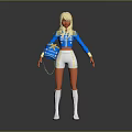 Blonde Haired Character In Blue White Uniform With Gold Accents Shorts Boots And Blue Bag