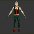 3D Human Character Model Wearing White Shirt Black Vest Red Tie And Blue Jeans