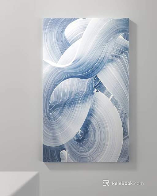 Abstract Blue And White Wavy Pattern Canvas Art Painting For Wall Decor 3d model