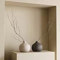 Minimalist Two Tone Ceramic Vases With Dry Branches On Light Shelf Beige Wall
