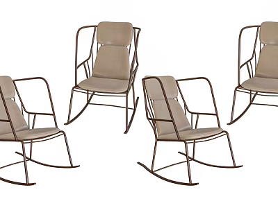 Stylish Outdoor Rocking Chairs With Metal Frame And Beige Seat Cushions 3d model