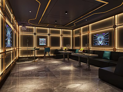 KTV Interior Design With Modern Lighting Black Sofas LED Screens And Bar Counter 3d model