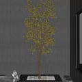 Golden Leaf Arbor in Indoor Space with Gray Textured Wall and White Decorative Element