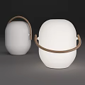 Two White Rounded Table Lamps With Brown Wooden Handles Design 3d model