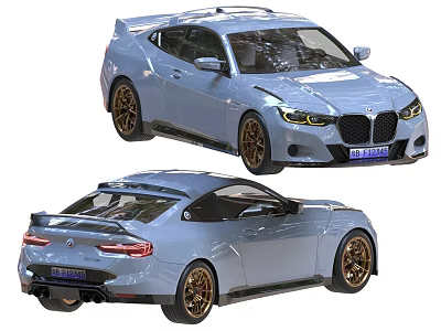 Light Blue Sports Car With Sleek Design Gold Wheels Front And Rear Views 3d model
