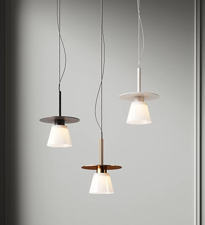 Modern Pendant Lights With Metal Finishes And White Shades In Minimalist Design 3d model