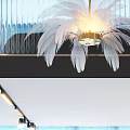 Modern Apartment With Glass Railing Staircase Sofa Colorful Pillows Chandelier Green Plants And Marble Floor