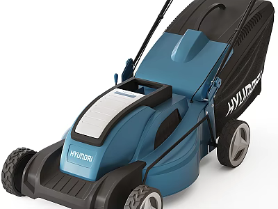 Hyundai Blue Lawn Mower With Grass Collection Bag Wheels And Ergonomic Handle 3d model