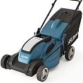 Hyundai Blue Lawn Mower With Grass Collection Bag Wheels And Ergonomic Handle