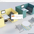 Modern Public Chairs in Yellow Green Booth Design with White Tables and Gray Seats