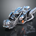 Futuristic Motorcycle Design With Sleek Metallic Body Unique Exhaust And Chrome Accents