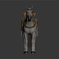 White Horse With Brown Saddle And Bridle Standing On Dark Surface 3d model