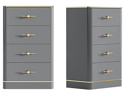 Elegant Modern Gray Chest of Drawers with Gold Handles and Trim 3d model