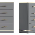 Elegant Modern Gray Chest of Drawers with Gold Handles and Trim