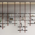 Modern Wall Mounted Floating Shelves Displaying Books Decorative Items And Plants 3d model