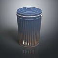 Metallic Ribbed Trash Can With Secure Lid And Reflective Base Surface Design