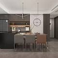 Modern Living and Dining Room With Black Sofa Coffee Tables TV Fireplace and Mountain View