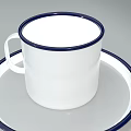 Red Black White Mugs With Lids And Saucers On Table 3d model