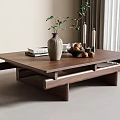Modern Wooden Coffee Table With Vase Green Plant Books And Decorative Items