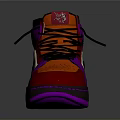 Stylish High Top Sneakers With Purple Red Orange Beige Design And Orange Laces Purple Sole